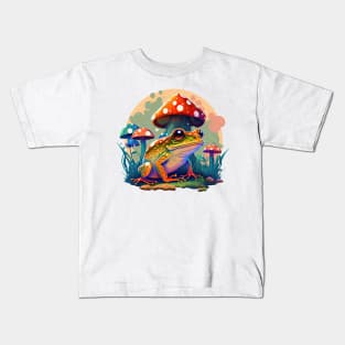 Cottagecore aesthetic frog on Mushroom Kids T-Shirt